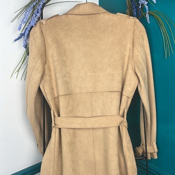 Zara Faux Suede Camel Wrap Slightly Oversized Trench Coat Sz XS NWOT - Picture 6 of 8